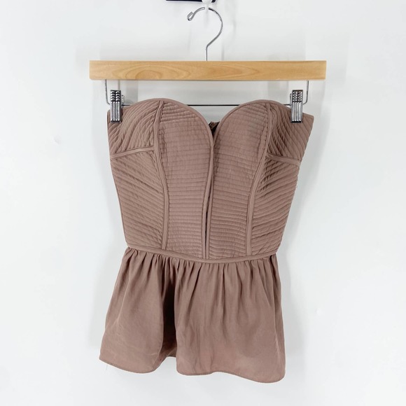 Parker Mauve Strapless Silk Bustier Peplum Top Size S - Picture 2 of 11